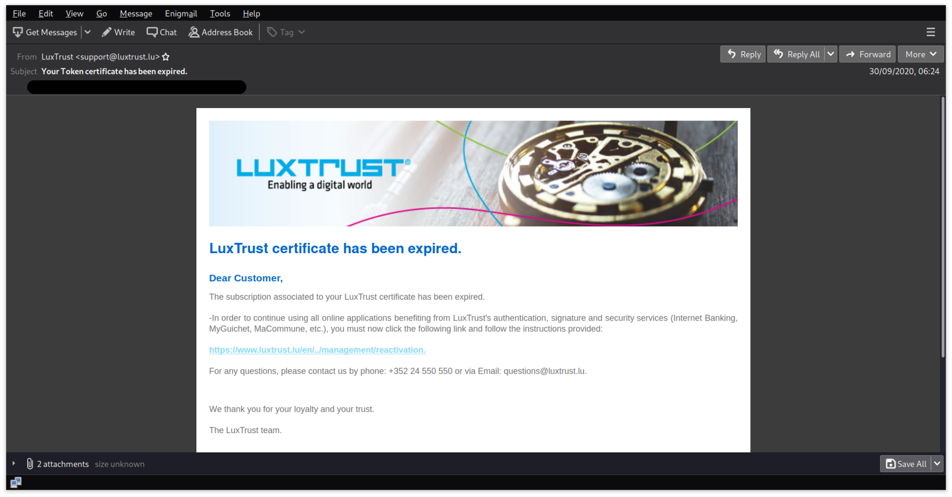 Luxtrust - Expired token screenshot