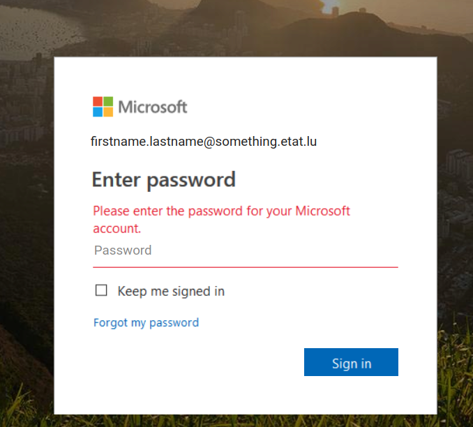 Microsoft phishing form