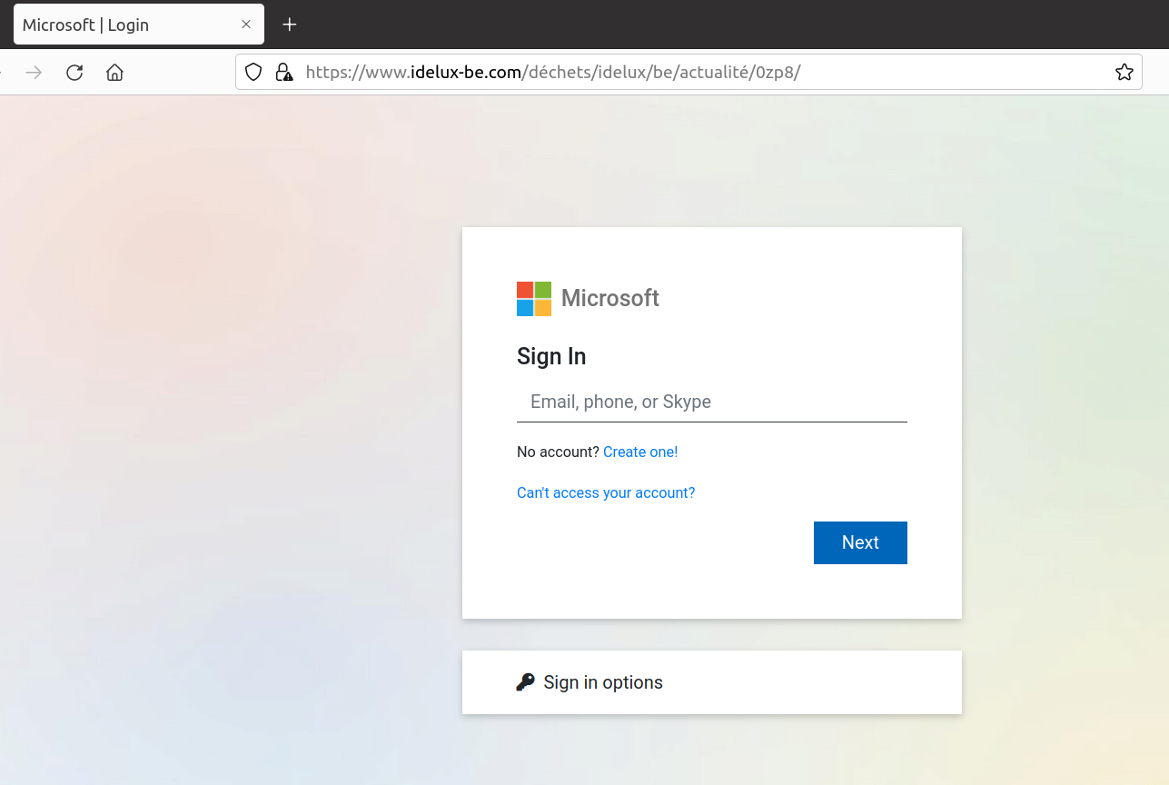 Microsoft phishing form