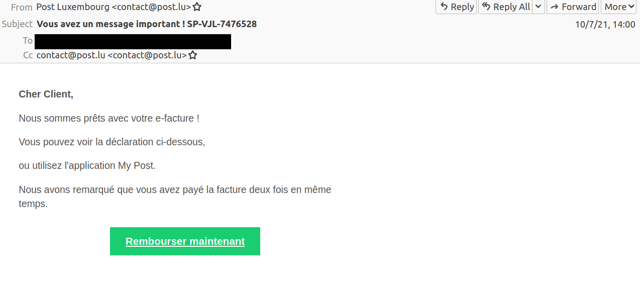 Post e-facture phishing mail