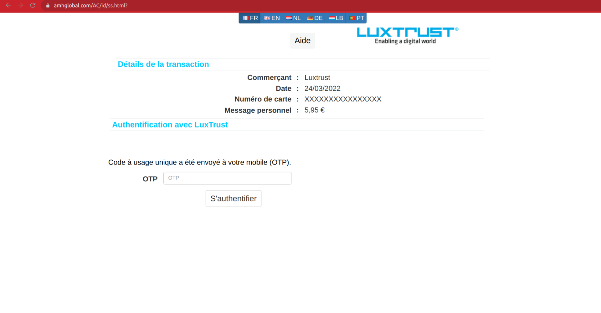 Post LuxTrust phishing email screenshot