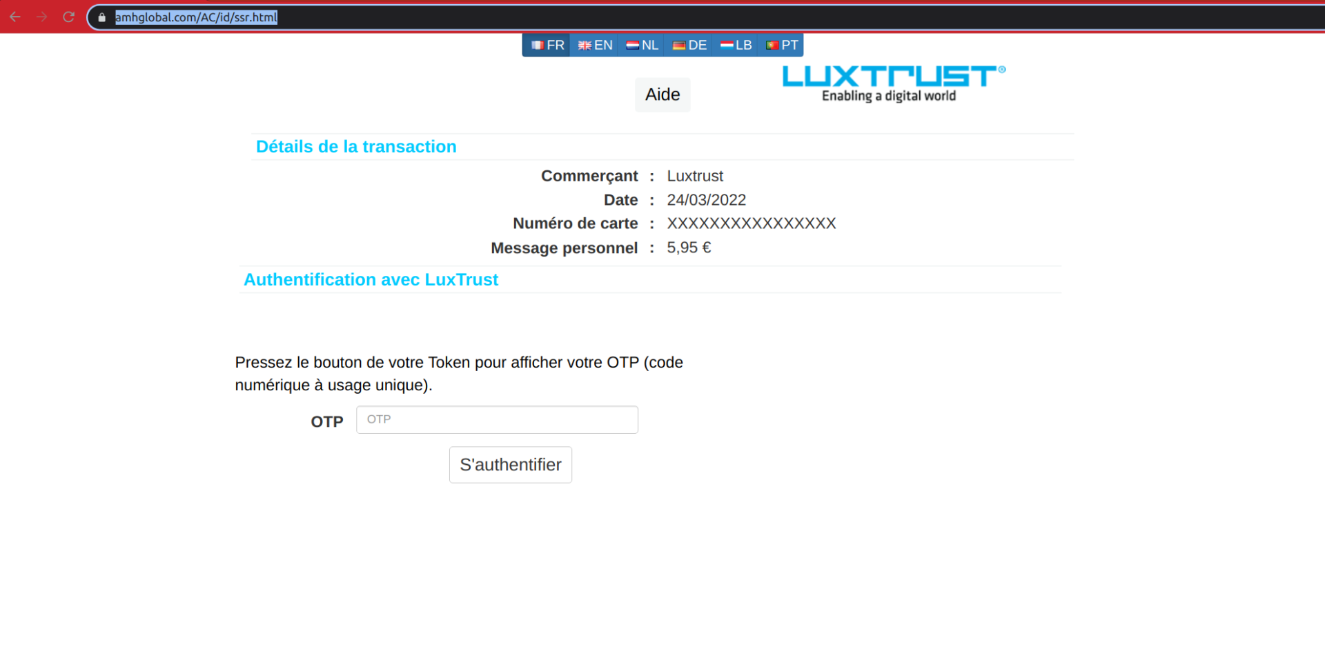 Post LuxTrust phishing email screenshot